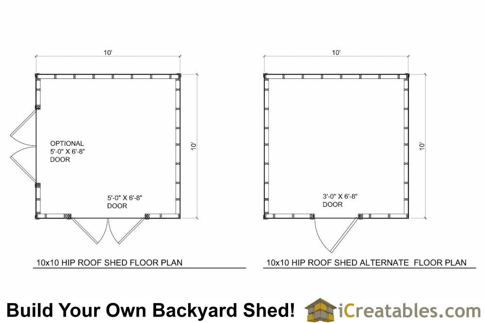 10x10-H Hip Roof Shed Plans Emailed