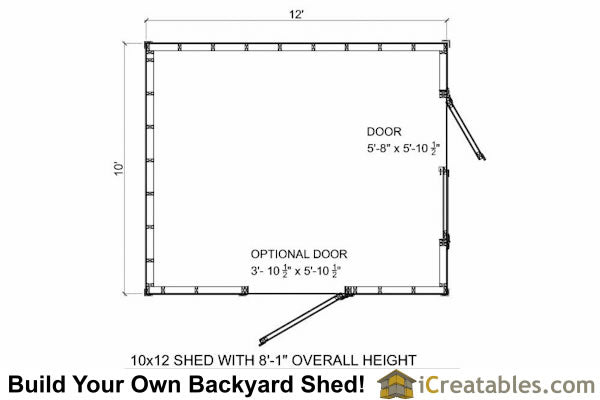 10x12-B8 8 Foot Backyard Shed Plans Emailed