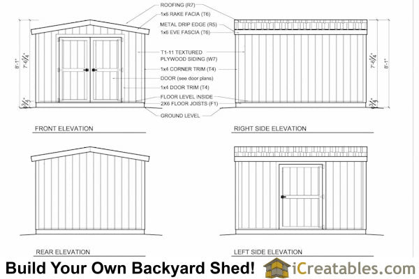 10x12-B8 8 Foot Backyard Shed Plans Emailed