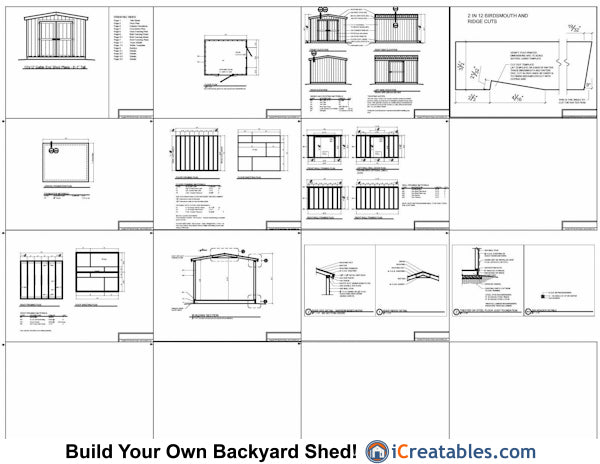 10x12-B8 8 Foot Backyard Shed Plans Emailed