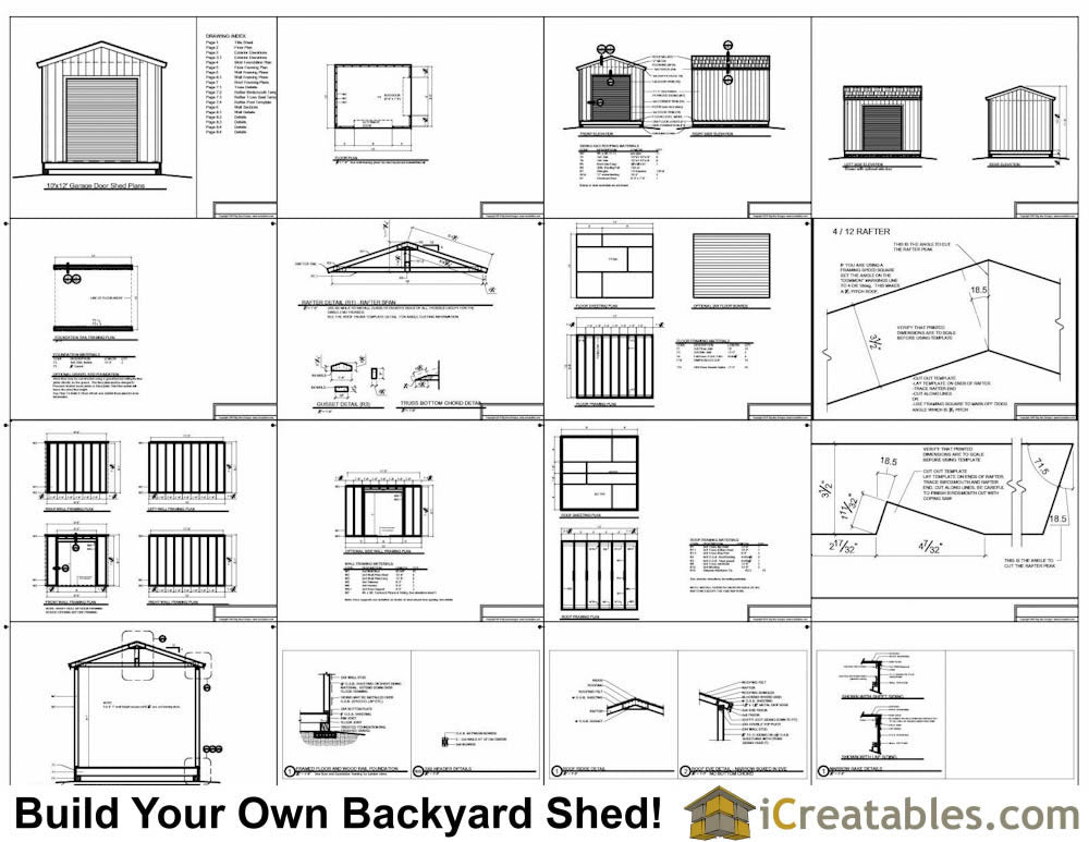 10x12-GD Garage Door Shed Plans Emailed