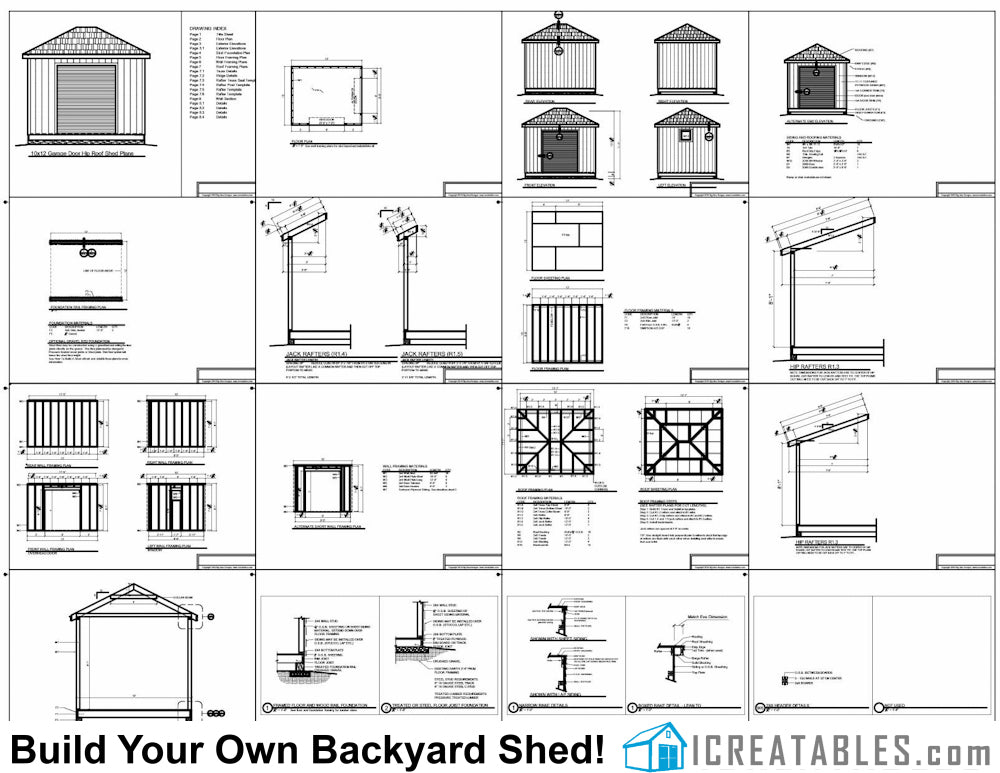 10x12-GDH Garage Door Shed Plans Emailed