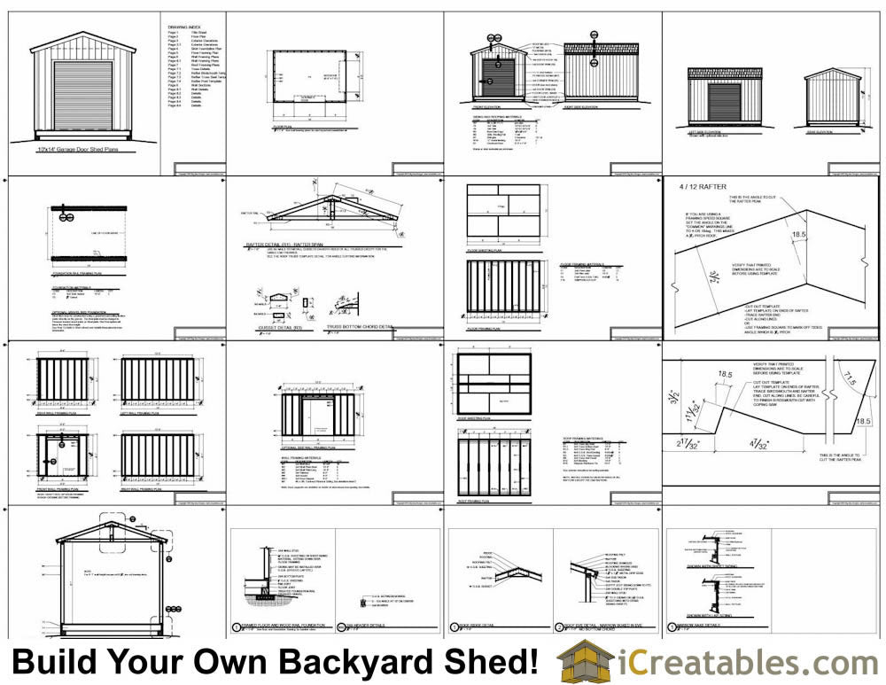 10x14-GD Garage Door Shed Plans Emailed