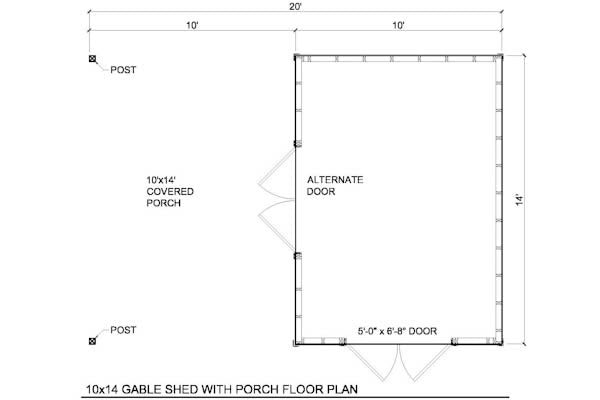 10x14-BP Backyard Porch Shed Plans Emailed