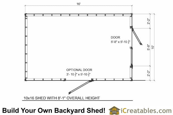 10x16-B8 8 Foot Shed Plans Emailed