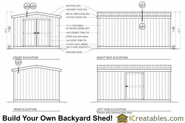 10x16-B8 8 Foot Shed Plans Emailed