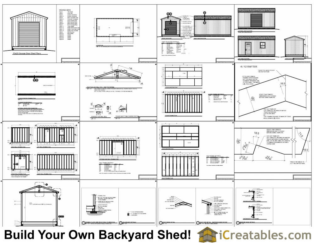 10x20-GD Garage Door Shed Plans Emailed
