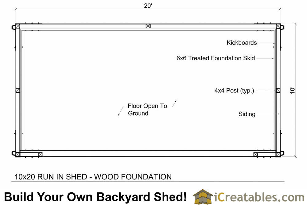 10x20-RILT-WF Run In Shed Lean To Plans Emailed