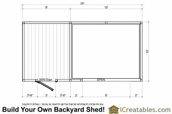 10x20-RITR Run In Shed Tack Room Plans Emailed