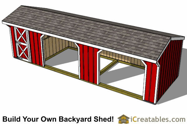 10x30-RITR Run In Tack Room Horse Barn Plans Emailed