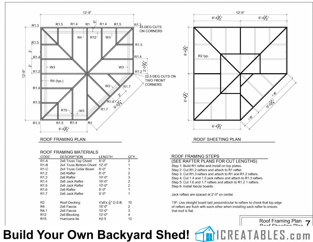 120-SF-C5 Sided Shed Plans Emailed