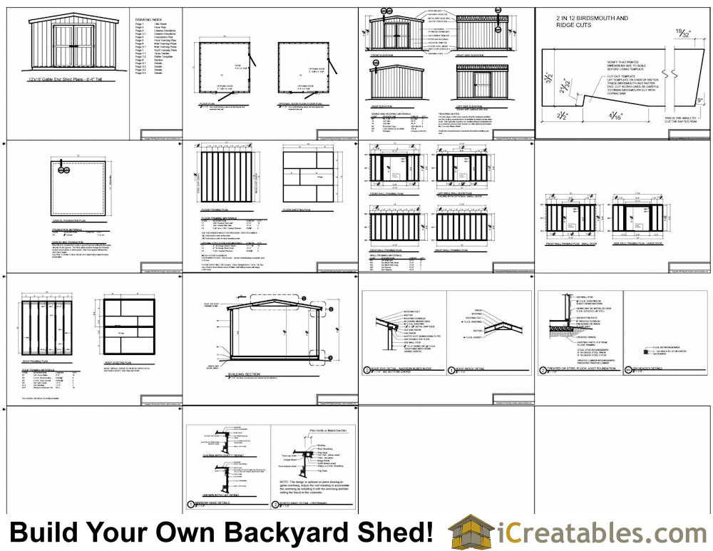 12x12-B8 8 Foot Shed Plans Emailed