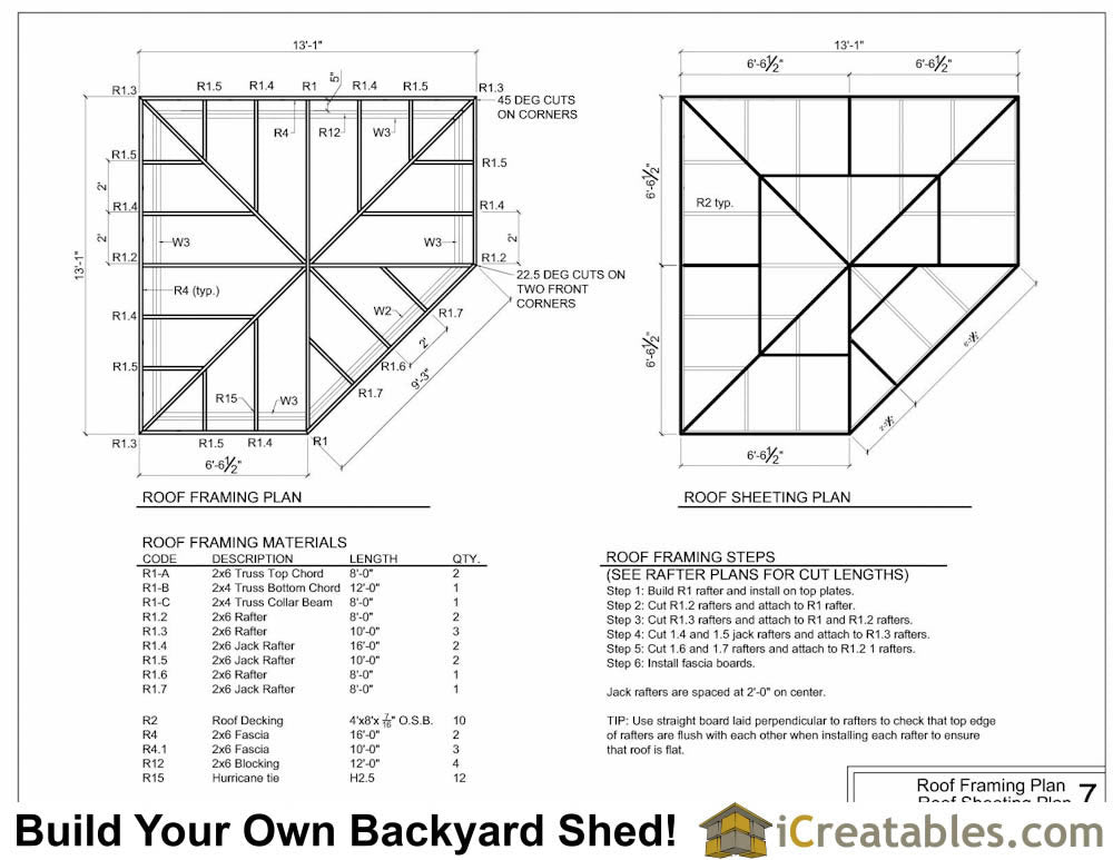 12x12-C5 Corner Shed Plans Emailed