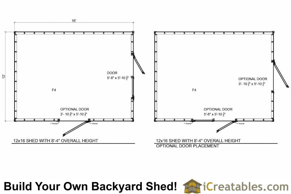 12x16-B8 Backyard 8 Foot Shed Plans Emailed