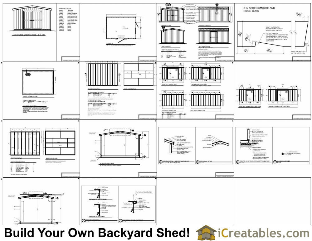 12x16-B8 Backyard 8 Foot Shed Plans Emailed