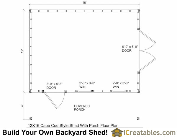 12x16-CCP Cape Cod Porch Shed Plans Emailed