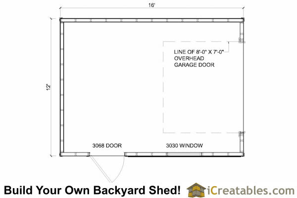 12x16-GD Garage Door Shed Plans Emailed