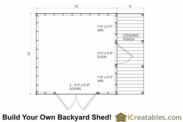 12x16-BP Backyard Porch Shed Plans Emailed