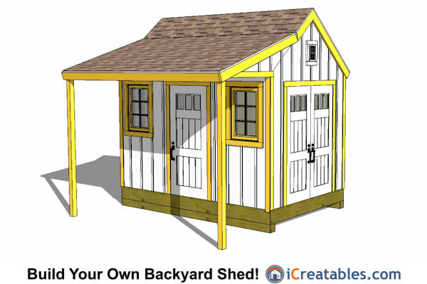 8x12-COP Colonial Porch Shed Plans Emailed