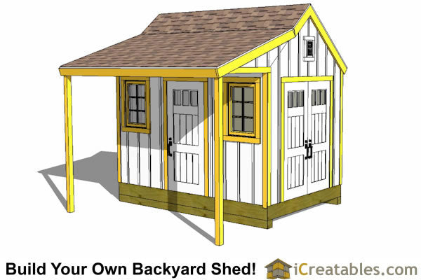 8x12-COP Colonial Porch Shed Plans Emailed