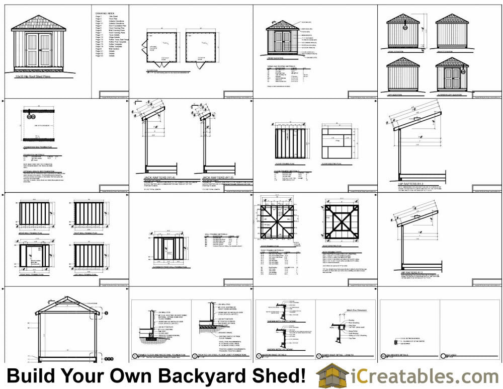 10x10-H Hip Roof Shed Plans Emailed