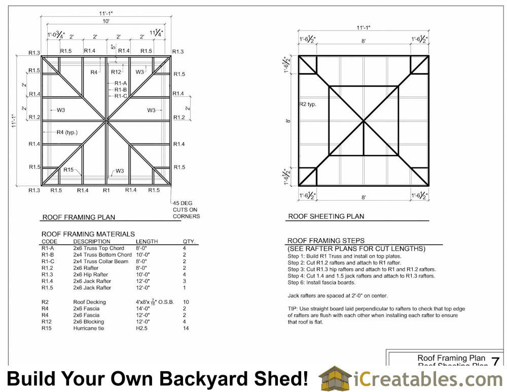 10x10-H Hip Roof Shed Plans Emailed