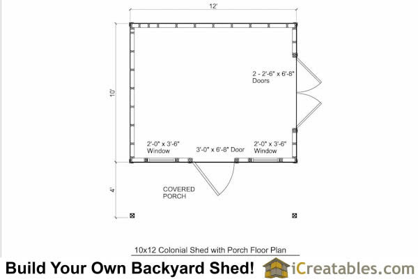 10x12-COP Colonial Porch Shed Plans Emailed