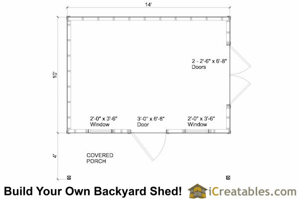 10x14-COP Colonial Porch Shed Plans Emailed