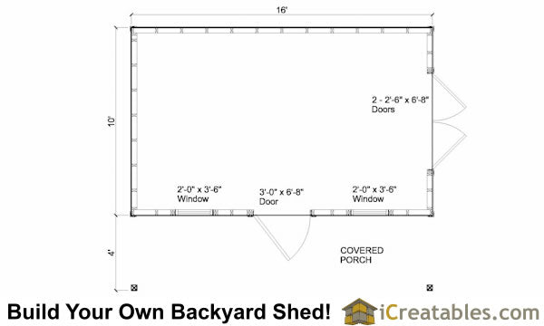 10x16-COP Colonial Porch Shed Plans Emailed