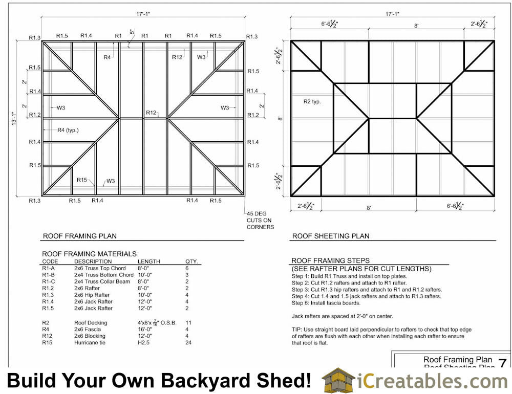 10x16-H Hip Roof Shed Plans Emailed