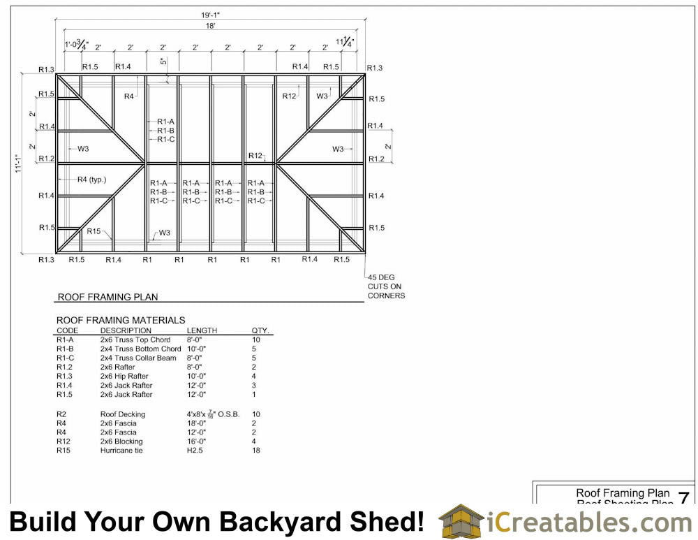10x18-H Hip Shed Plans Emailed