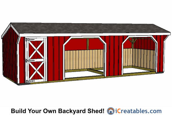 10x30-RITR Run In Tack Room Horse Barn Plans Emailed