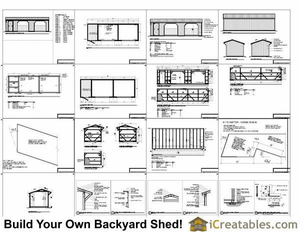 10x30-RITR Run In Tack Room Horse Barn Plans Emailed