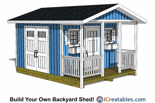 12x16-BP Backyard Porch Shed Plans Emailed