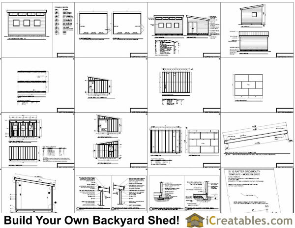 12x16-S3 Modern Shed Plans Emailed