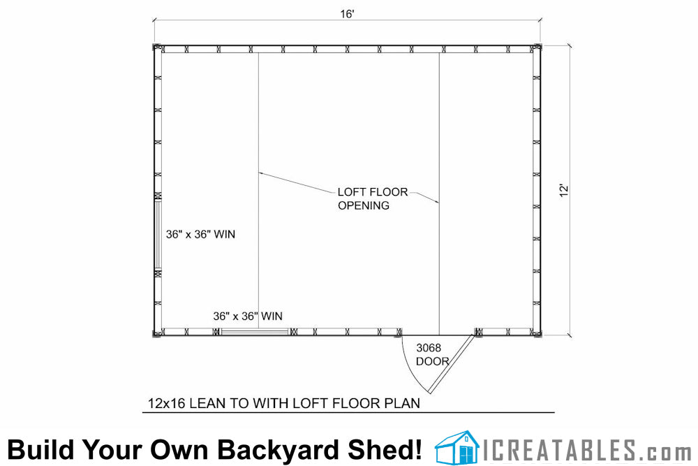 12x16-LTL-LS Lean To Loft Shed Plans Emailed