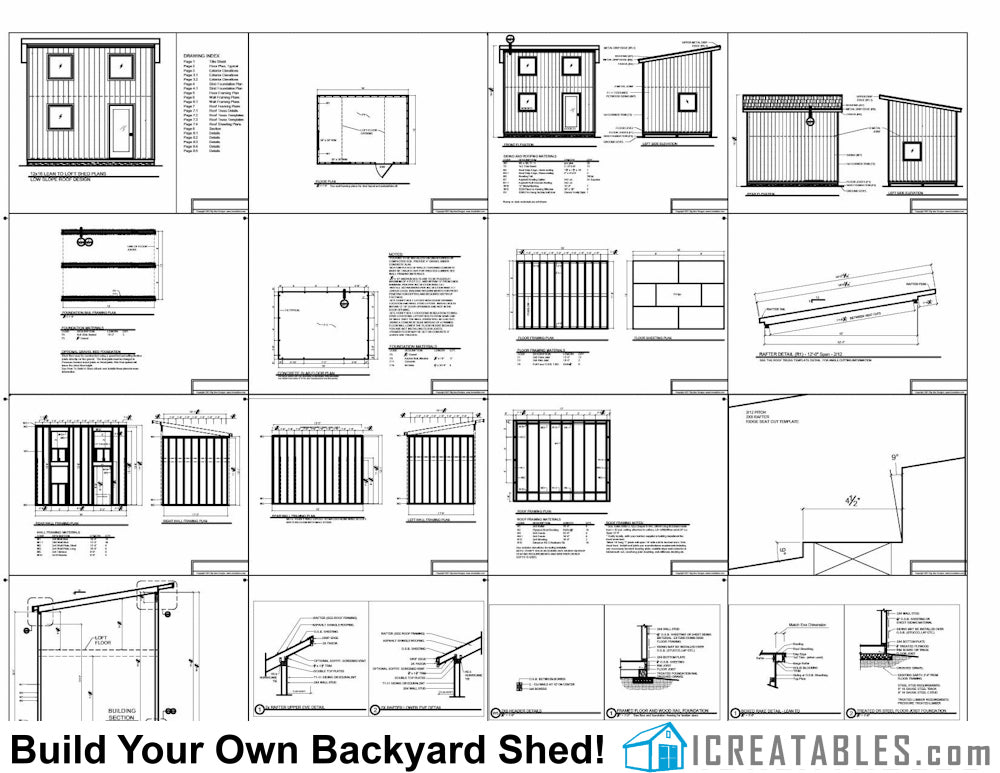 12x16-LTL-LS Lean To Loft Shed Plans Emailed