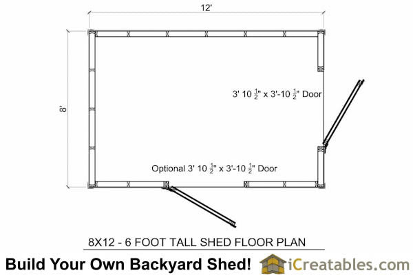 8x12-B6 Backyard 6 Foot Tall Shed Plans Emailed