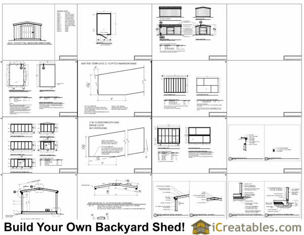 8x12-B6 Backyard 6 Foot Tall Shed Plans Emailed