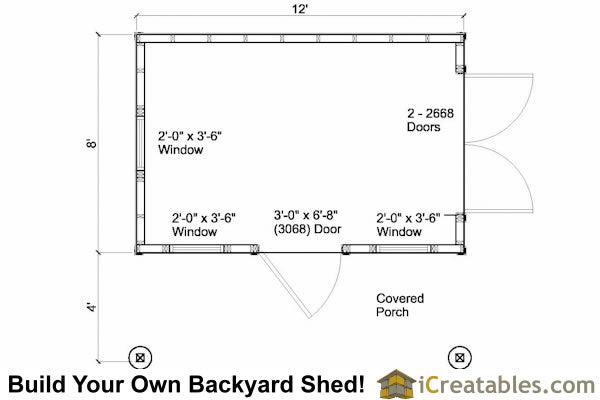 8x12-COP Colonial Porch Shed Plans Emailed