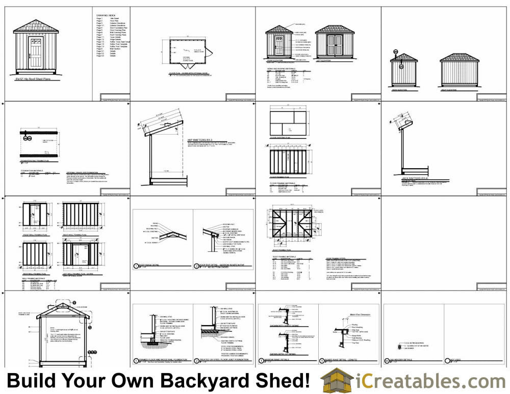 8x12-H Hip Roof Shed Plans Emailed