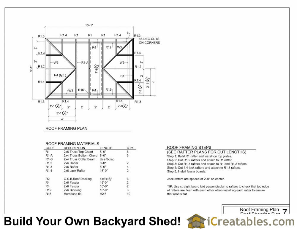 8x12-H Hip Roof Shed Plans Emailed