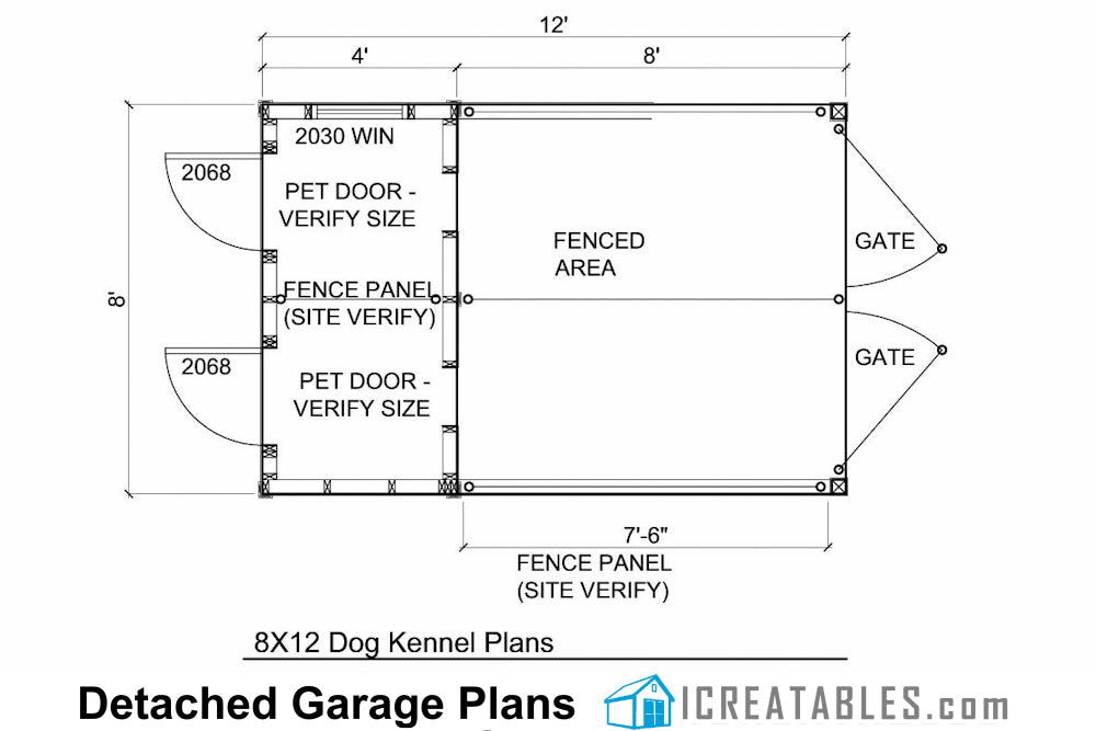 8x12-K2 Dog Kennel Plans Emailed