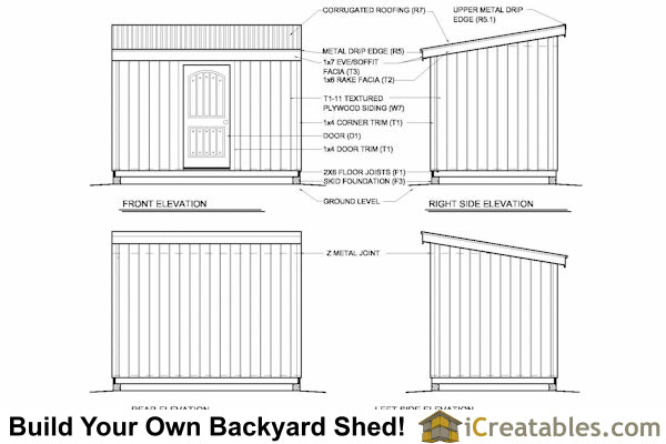 8x12-LT Lean To Shed Plans Emailed