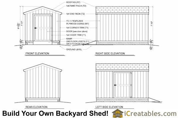 8x12-B Backyard Shed Plans Emailed